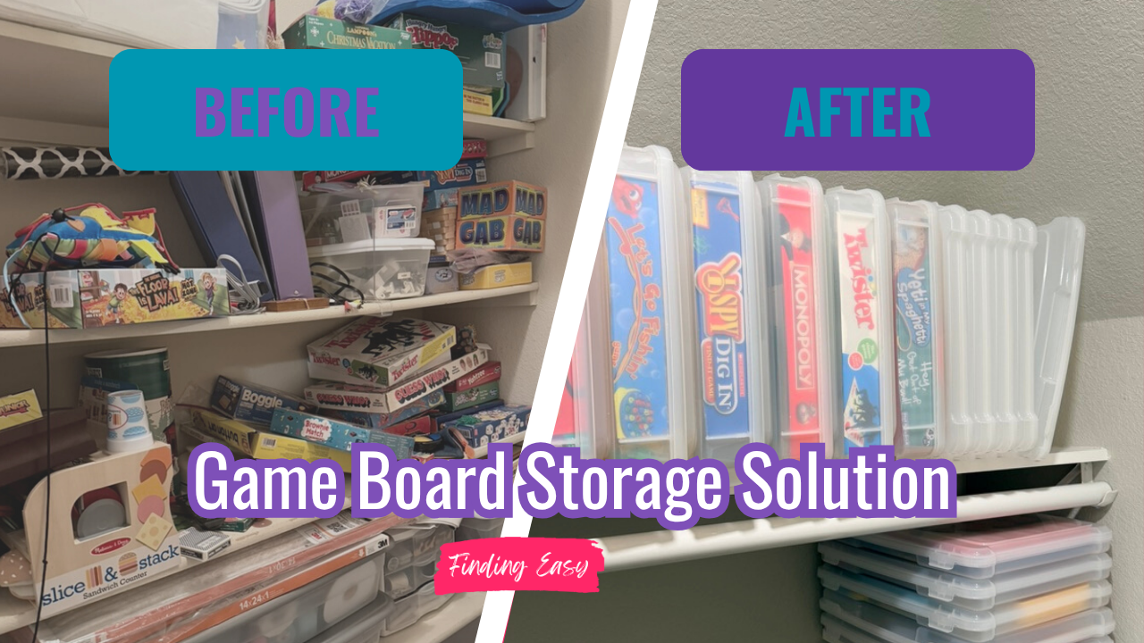 Clear plastic storage containers organizing board game pieces, cards, and dice neatly inside a game box.