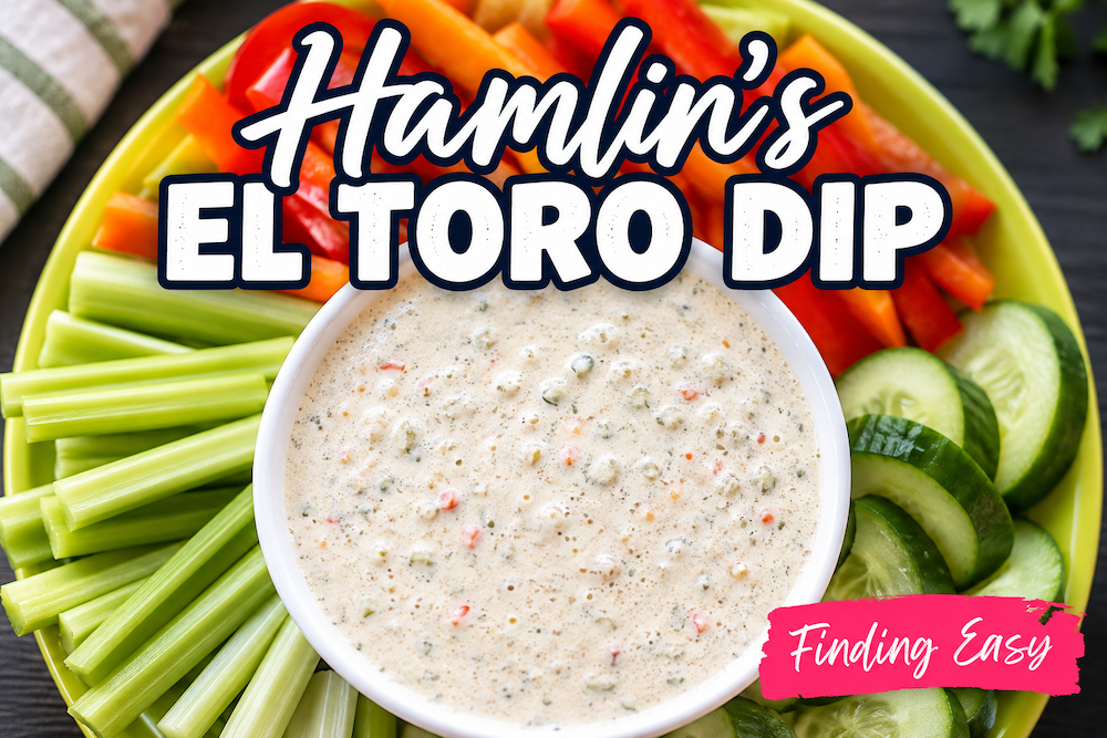 Hamlin’s El Toro Dip served with celery, cucumbers and colorful bell peppers