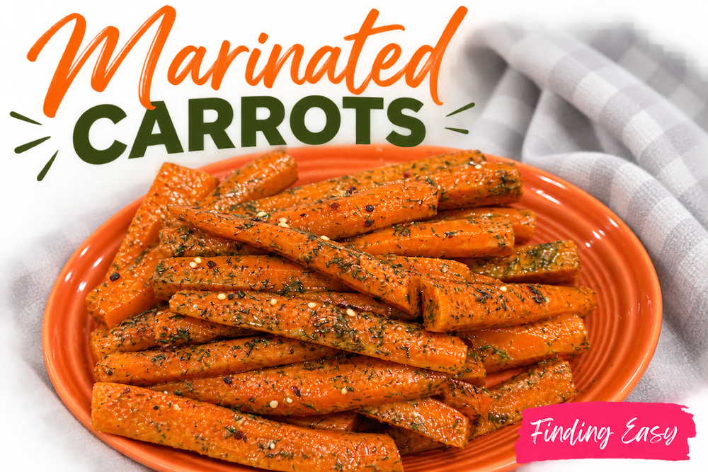 Marinated carrots with dill, chili crisp and sesame seeds served on an orange plate.