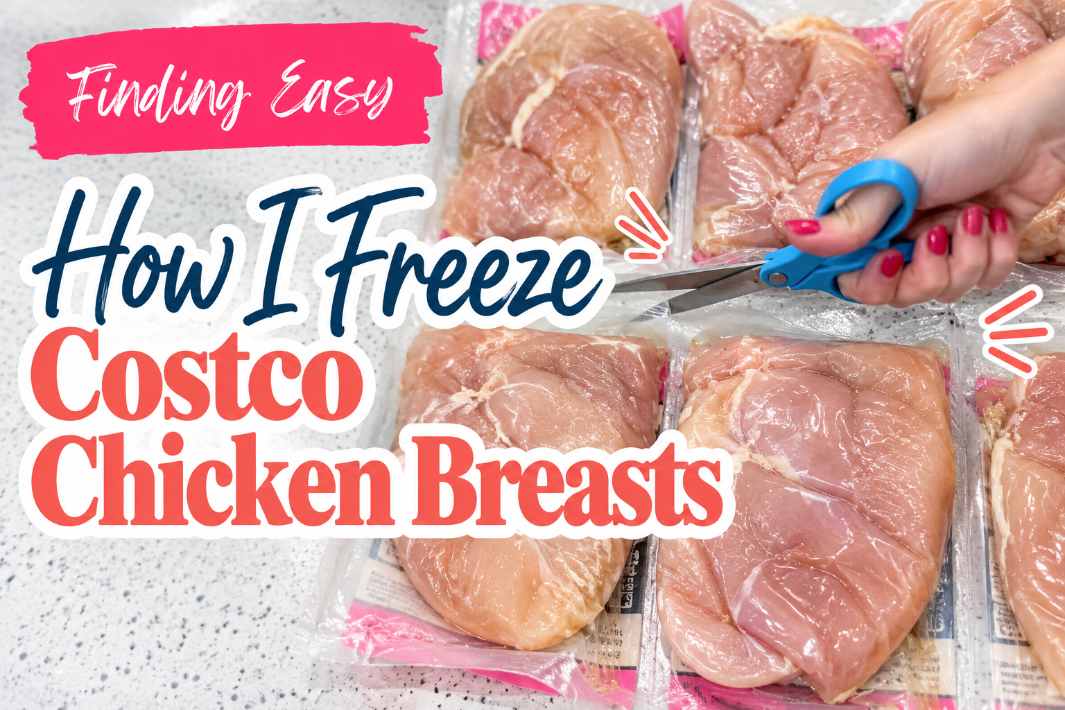 Costco chicken breast packages separated and laid flat for freezing